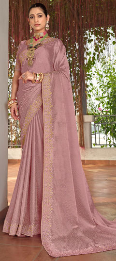Pink and Majenta color Saree in Silk fabric with Embroidered, Resham, Thread, Zari work