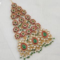Gold Rodium Polish Green color Passa in Metal Alloy studded with CZ Diamond, Kundan, Pearl