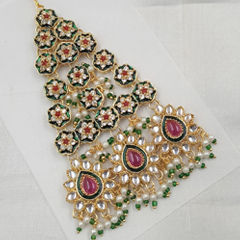 Gold Rodium Polish Green, Red and Maroon color Passa in Metal Alloy studded with CZ Diamond, Kundan, Pearl