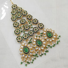 Gold Rodium Polish Green color Passa in Metal Alloy studded with CZ Diamond, Kundan, Pearl