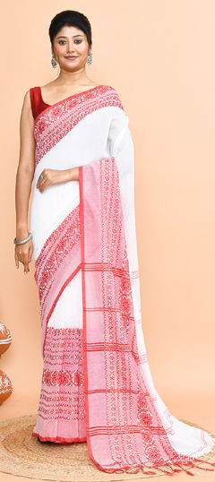 White and Off White color Saree in Cotton fabric with Printed work