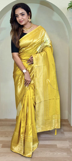 Yellow color Saree in Silk fabric with Weaving, Zari work