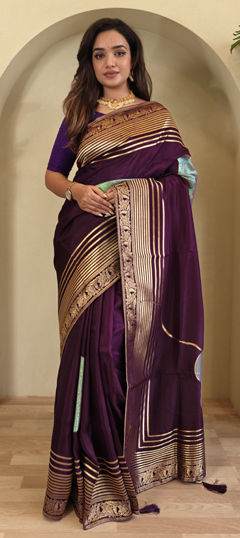 Purple and Violet color Saree in Silk fabric with Weaving, Zari work