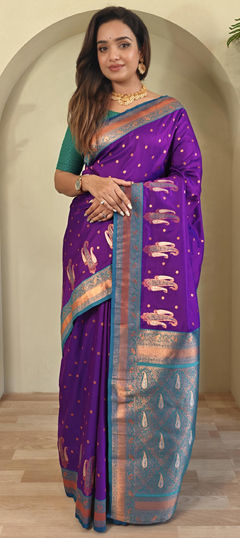 Purple and Violet color Saree in Silk fabric with Weaving work