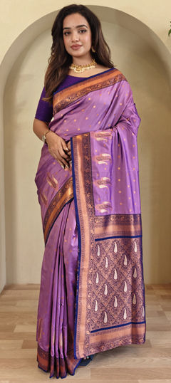 Purple and Violet color Saree in Silk fabric with Weaving work