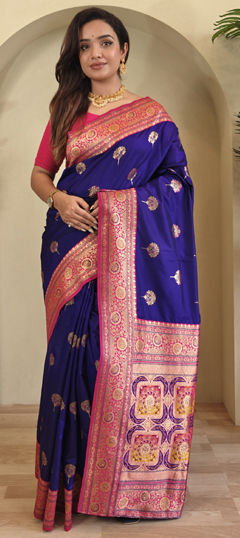 Blue color Saree in Banarasi Silk fabric with Weaving, Zari work