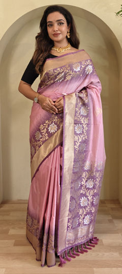 Pink and Majenta, Purple and Violet color Saree in Silk fabric with Weaving work