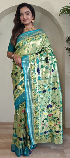 Green color Saree in Silk fabric with Weaving, Zari work