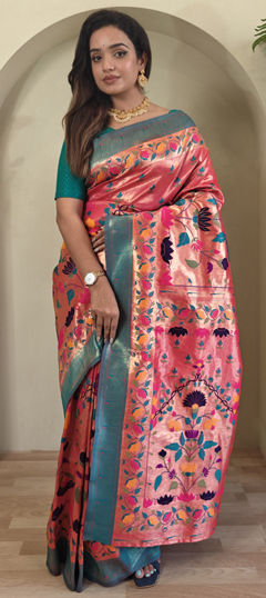 Pink and Majenta color Saree in Silk fabric with Weaving, Zari work
