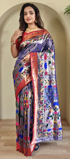 Blue color Saree in Silk fabric with Weaving, Zari work