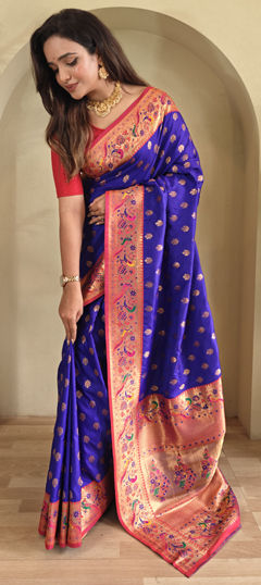 Pink and Majenta, Purple and Violet color Saree in Silk fabric with Weaving, Zari work