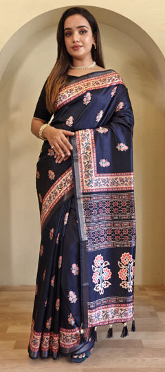 Blue color Saree in Viscose fabric with Printed work