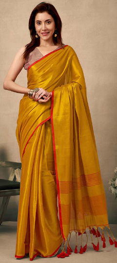 Gold color Saree in Tissue fabric with Weaving work