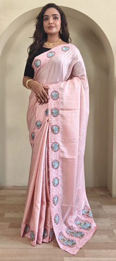 Pink and Majenta color Saree in Tussar Silk fabric with Embroidered, Resham, Sequence, Thread work