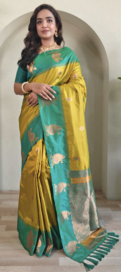 Green color Saree in Silk fabric with Weaving, Zari work