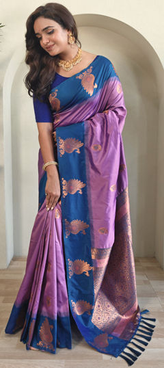 Pink and Majenta color Saree in Silk fabric with Weaving, Zari work