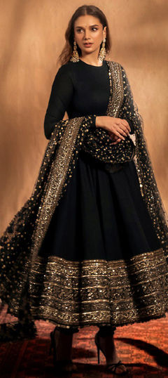 Beige and Brown color Salwar Kameez in Chinon Silk fabric with Embroidered, Sequence, Zari work