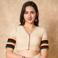 Beige and Brown color Blouse in Cotton fabric with Thread work