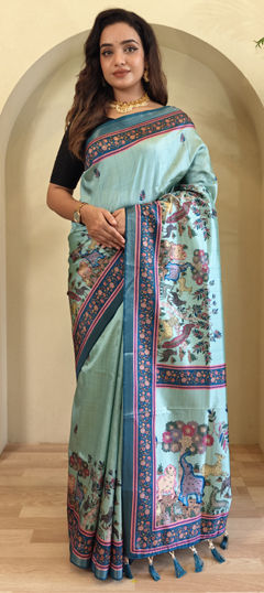 Green color Saree in Viscose fabric with Printed work