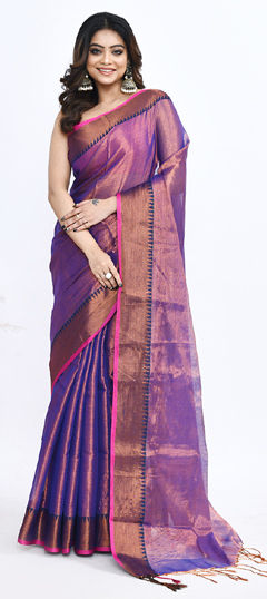 Purple and Violet color Saree in Velvet fabric with Weaving work