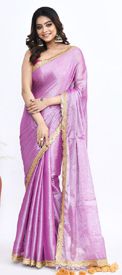 Pink and Majenta color Saree in Tissue fabric with Lace, Sequence work