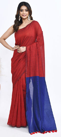 Red and Maroon color Saree in Cotton fabric with Thread work