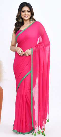 Pink and Majenta color Saree in Cotton fabric with Lace work