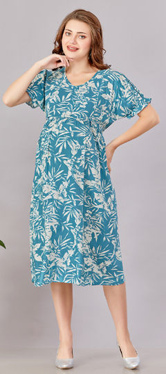 Blue color Dress in Rayon fabric with Printed work