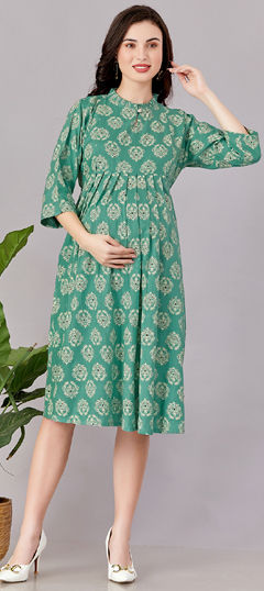 Green color Dress in Rayon fabric with Printed work