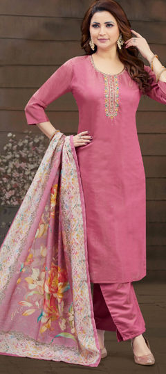 Pink and Majenta color Salwar Kameez in Silk fabric with Embroidered, Sequence, Thread, Zari work