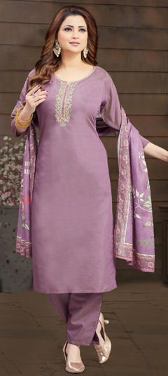 Pink and Majenta color Salwar Kameez in Silk fabric with Embroidered, Sequence, Thread, Zari work