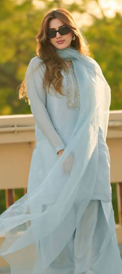 Yellow color Salwar Kameez in Faux Georgette fabric with Sequence work