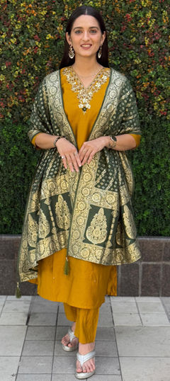 Yellow color Salwar Kameez in Art Silk fabric with Cut Dana, Sequence, Thread, Zari work