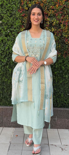 Blue color Salwar Kameez in Art Silk fabric with Cut Dana, Sequence, Thread work