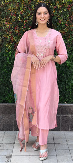 Pink and Majenta color Salwar Kameez in Art Silk fabric with Cut Dana, Sequence, Thread work