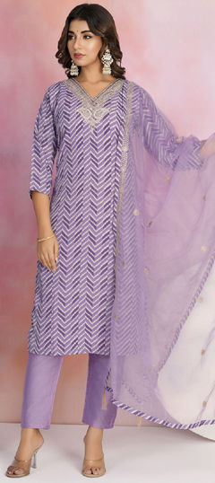 Purple and Violet color Salwar Kameez in Crepe Silk fabric with Embroidered, Printed, Resham, Zari work