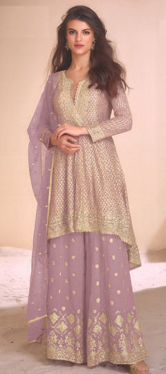 Pink and Majenta color Salwar Kameez in Georgette fabric with Embroidered, Sequence, Stone, Thread work