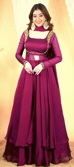 Pink and Majenta color Long Lehenga Choli in Silk fabric with Embroidered, Thread, Zari work