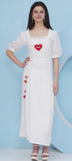 White and Off White color Dress in Rayon fabric with Embroidered work