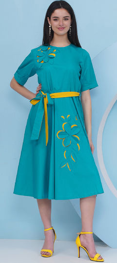 Blue color Dress in Polyester Silk fabric with Embroidered work