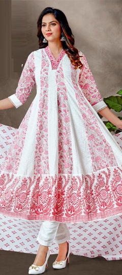 Pink and Majenta, White and Off White color Salwar Kameez in Cotton fabric with Floral, Printed work