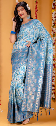 Blue color Saree in Banarasi Silk fabric with Weaving, Zari work