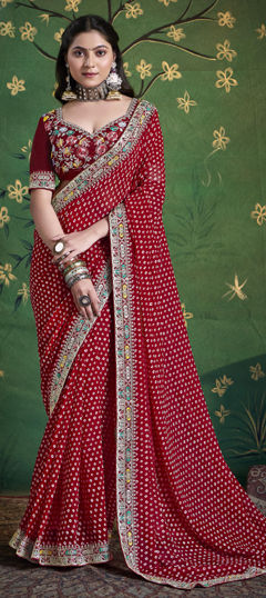 Pink and Majenta color Saree in Silk fabric with Embroidered, Floral, Printed, Resham, Sequence, Thread, Zari work