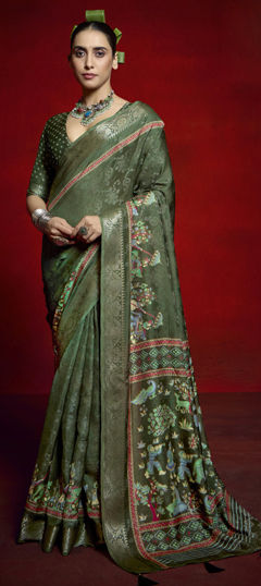 Green color Saree in Silk fabric with Weaving, Zari work
