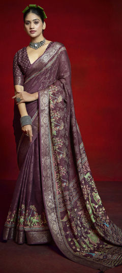 Purple and Violet color Saree in Silk fabric with Weaving, Zari work