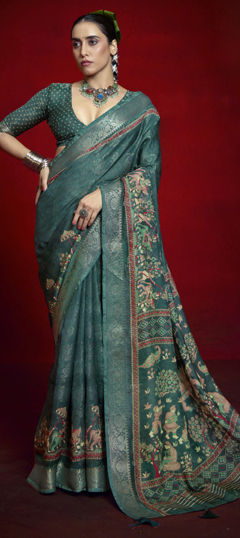 Blue color Saree in Silk fabric with Weaving, Zari work