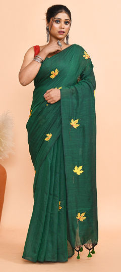 Green color Saree in Cotton fabric with Printed work