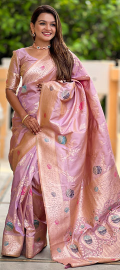 Purple and Violet color Saree in Banarasi Silk fabric with Weaving, Zari work