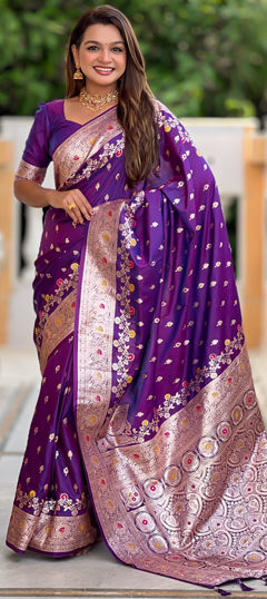 Purple and Violet color Saree in Banarasi Silk fabric with Weaving, Zari work