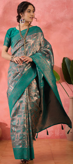 Green color Saree in Art Silk fabric with Weaving, Zari work